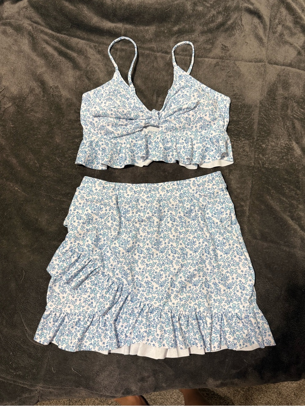 Blue Floral 3 Piece Swim Suit NWOT